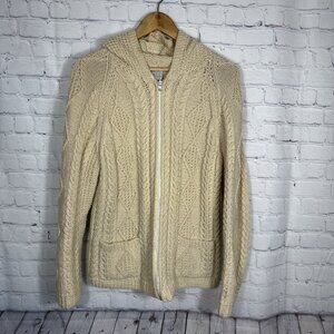 Aran Handknits Una O’Neil Cardigan Sweater Full‎ Zip Wool Cableknit Pockets